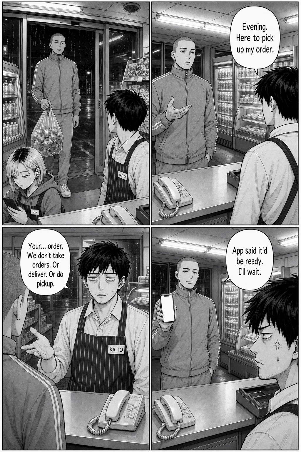 The tracksuit regular walks in claiming he is here to pick up an order; Kaito is baffled.