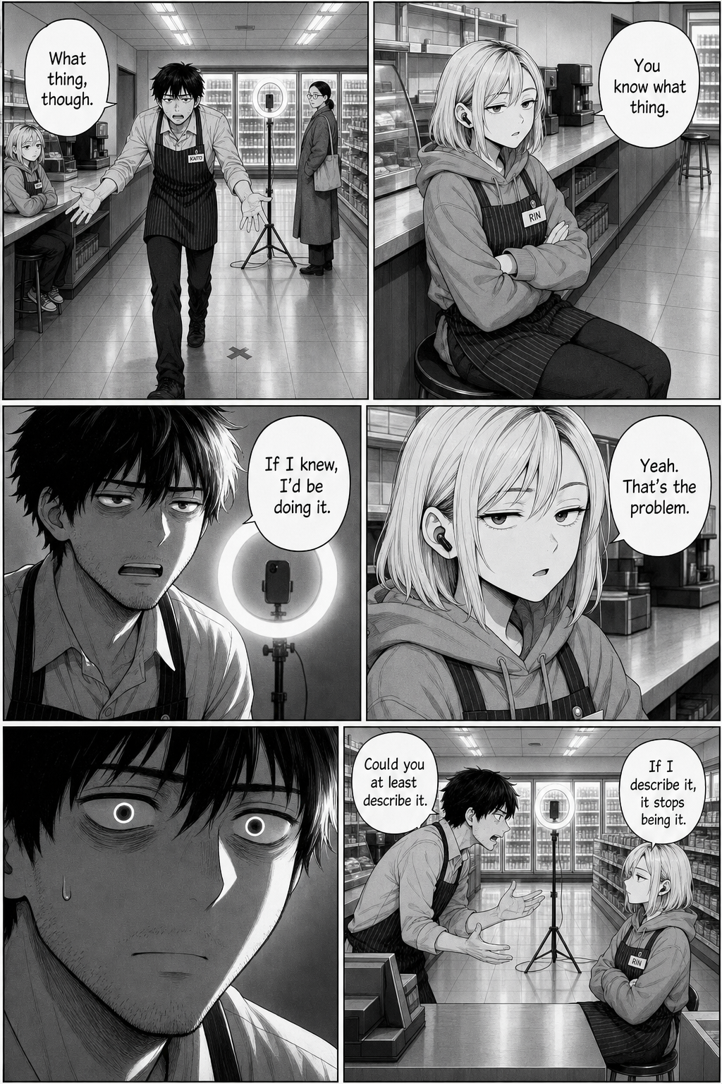Kaito begs Rin to tell him what the thing is; she refuses, because describing it would stop it being it.