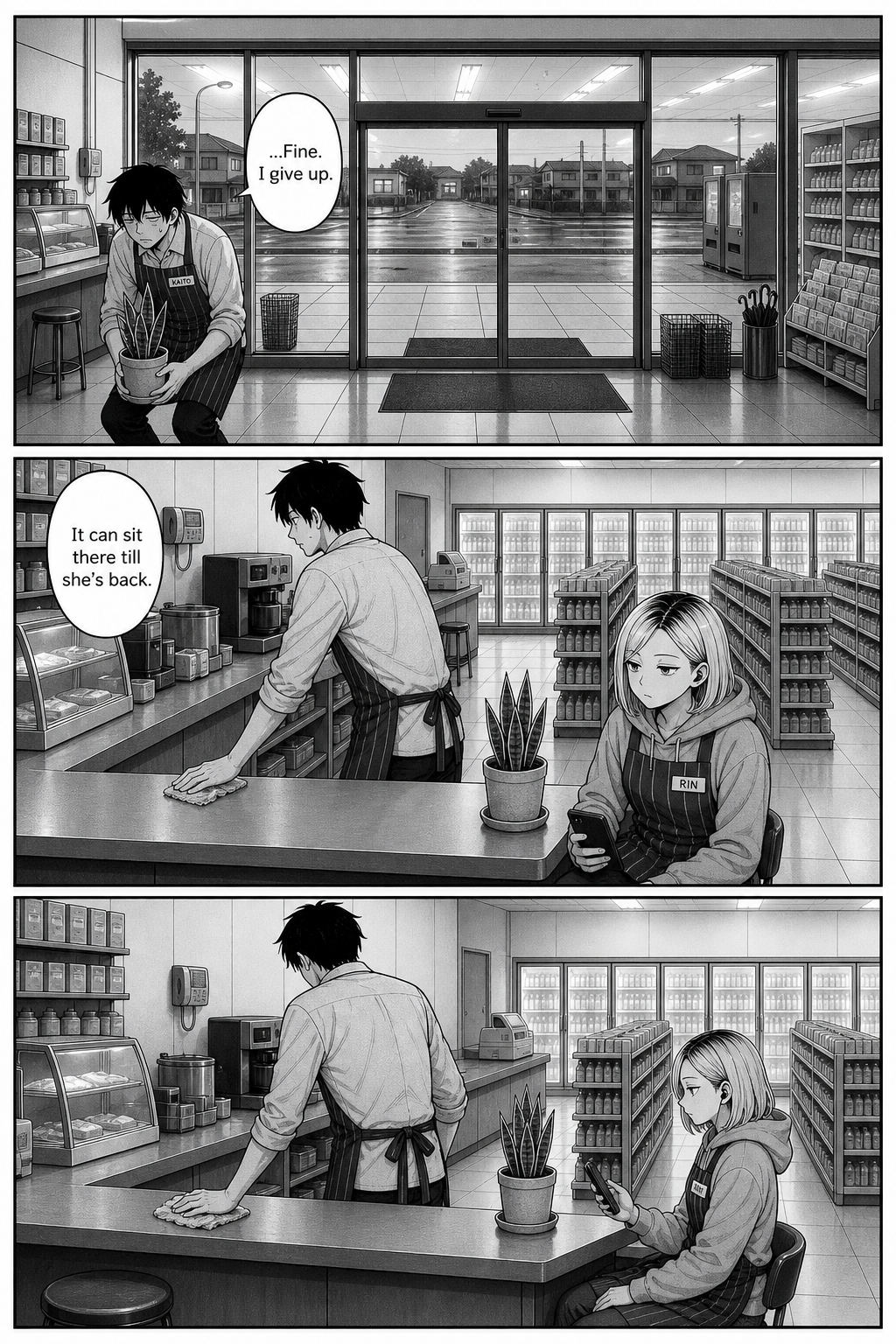 In the first grey dawn light Kaito gives up, sets the plant on the counter beside Rin's stool just to free his hands, and turns away to wipe the counter.