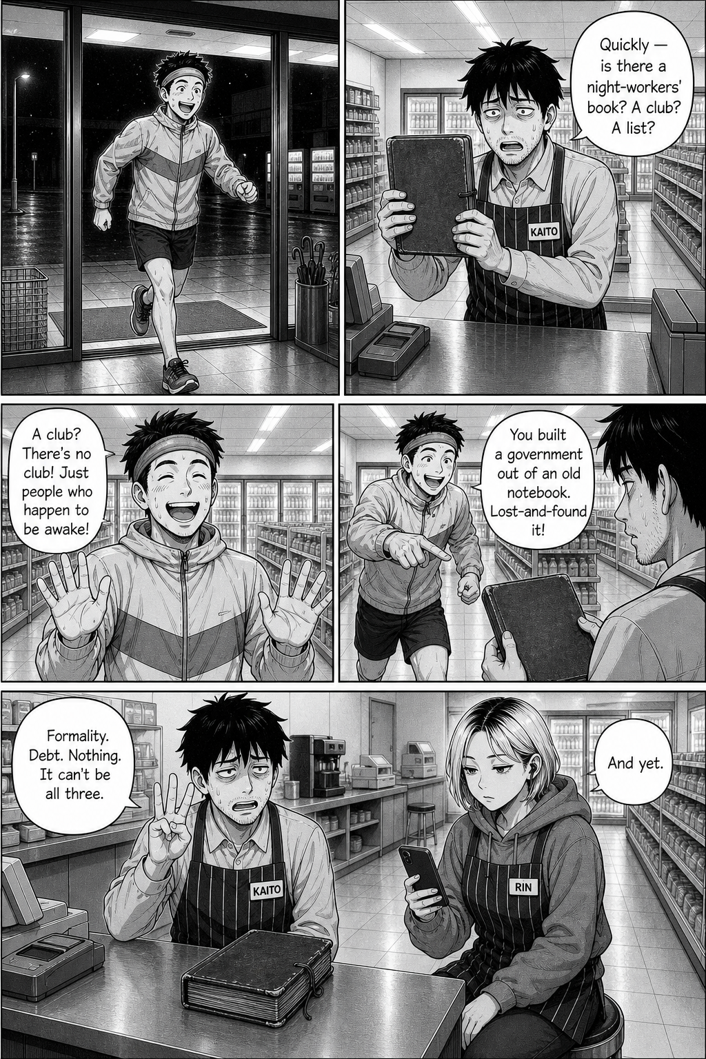 A cheerful jogger insists there is no night-workers' club as Kaito holds up the closed book, leaving him with three contradictory verdicts.