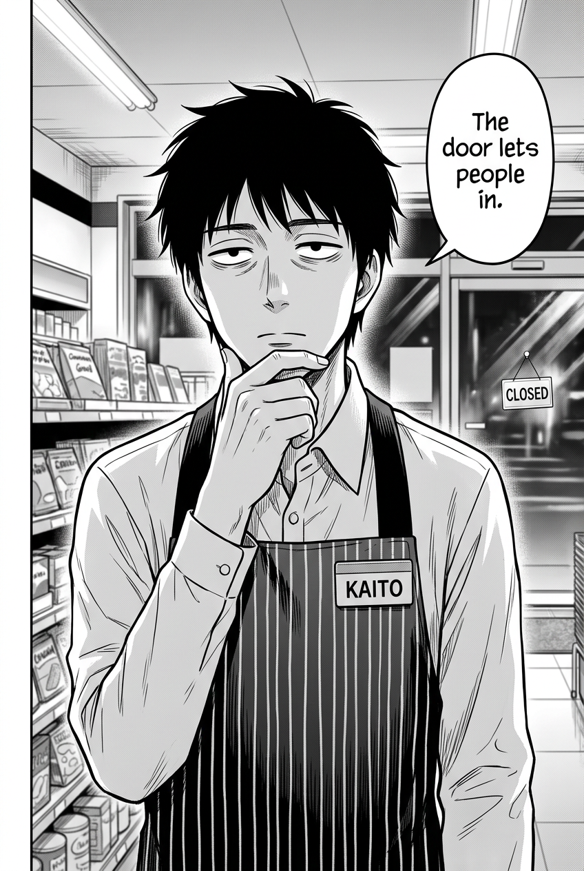 Kaito stares into the middle distance and begins overthinking whether an open door can still mean closed.